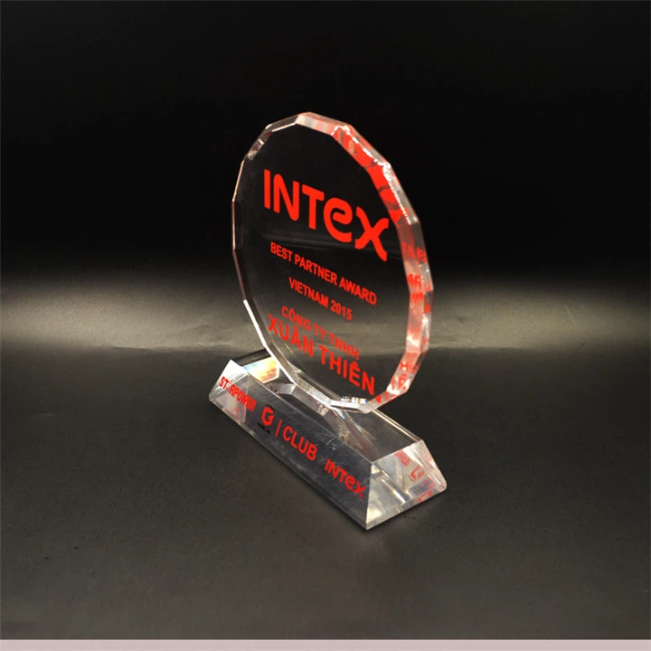 Hot Selling Round Shaped Acrylic Awards Plaques Trophies With Base