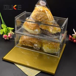 クリアアクリル収納容器レストランサービングトレイホットピンクガラストレイ